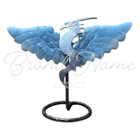 Other - Caribbean Blue Calcite Mini Wing Metal Dragon Stand